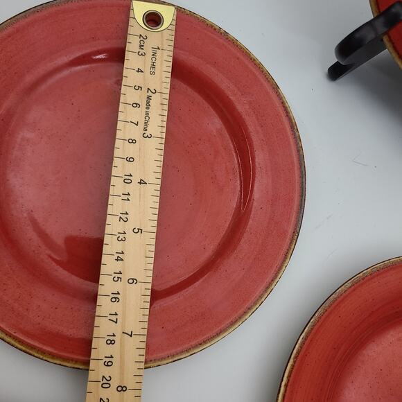 Thomson Pottery SEDONA 8” Salad/dessert Plates Red Swirl Brown Rim Set of 3 - Picture 5 of 5